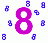 Eight purple number 8s surrounding a big pink number 8.