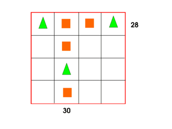 The same grid of shapes, empty except for the first row and second column.