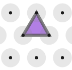 A grid of isometric paper with three neighbouring dots joined up, forming an equilateral triangle.