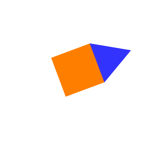 Moving an equilateral triangle around a square, both of which have the same side length, and tracing out a shape with 4 circles overlapping.